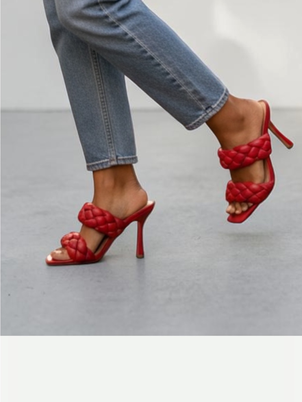 Red Braided Heeled Sandals With Square Toe & Slip-On Style Forever square 68.